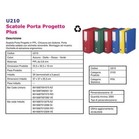 Scatola portaprogetti LEONARDI Plus PPL 25,5x35,5 cm - dorso 10 cm azzurro U210AZ